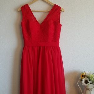 Red Lace & Chiffon Bridesmaid Dress